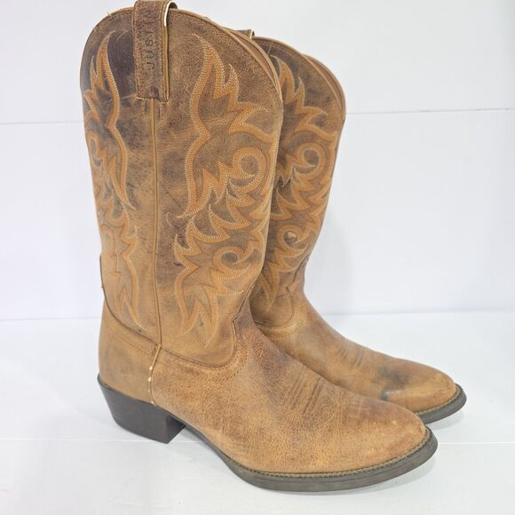 VTG Justin Leather Cowboy Boots Western Men\'s 11.5D Brown EX Tread #2555 USA